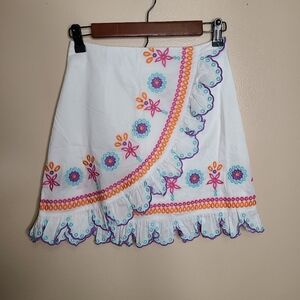 J.Marie White Embroidered Floral Mila Skirt